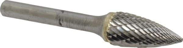 SGS Pro - 1/2" Cut Diam, 1/4" Shank Diam, Tree Head Double Cut Burr - Carbide, Point End, 1" LOC, 2-3/4" OAL - Exact Tool & Supply