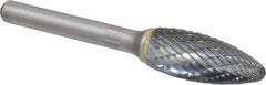 SGS Pro - 1/2" Cut Diam, 1/4" Shank Diam, Flame Head Double Cut Burr - Carbide, Radius End, 1-1/4" LOC - Exact Tool & Supply
