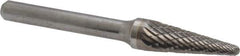 SGS Pro - 3/8" Cut Diam, 1/4" Shank Diam, Taper Head Double Cut Burr - Carbide, Radius End, 1-1/16" LOC - Exact Tool & Supply
