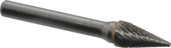 SGS Pro - 3/8" Cut Diam, 1/4" Shank Diam, Cone Head Double Cut Burr - Carbide, Point End, 5/8" LOC - Exact Tool & Supply