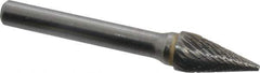 SGS Pro - 3/8" Cut Diam, 1/4" Shank Diam, Cone Head Double Cut Burr - Carbide, Point End, 5/8" LOC - Exact Tool & Supply