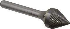 SGS Pro - 5/8" Cut Diam, 1/4" Shank Diam, Cone Head Double Cut Burr - Carbide, Point End, 9/16" LOC, 2-5/16" OAL - Exact Tool & Supply