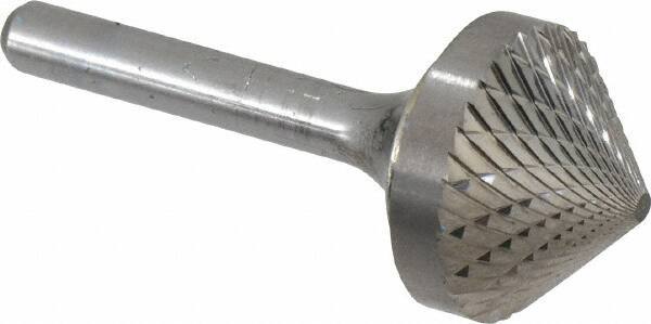 SGS Pro - 1" Cut Diam, 1/4" Shank Diam, Cone Head Double Cut Burr - Carbide, Point End, 1/2" LOC, 2-1/4" OAL - Exact Tool & Supply