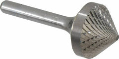 SGS Pro - 1" Cut Diam, 1/4" Shank Diam, Cone Head Double Cut Burr - Carbide, Point End, 1/2" LOC, 2-1/4" OAL - Exact Tool & Supply