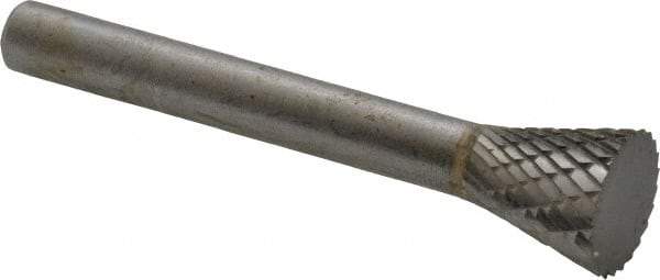 SGS Pro - 1/2" Cut Diam, 1/4" Shank Diam, Inverted Cone Head Double Cut Burr - Carbide, Flat End, 1/2" LOC - Exact Tool & Supply