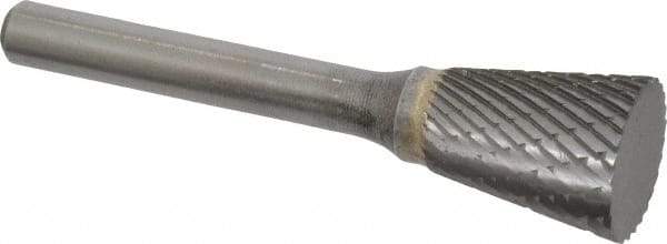SGS Pro - 5/8" Cut Diam, 1/4" Shank Diam, Inverted Cone Head Double Cut Burr - Carbide, Flat End, 3/4" LOC - Exact Tool & Supply