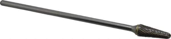 SGS Pro - 1/2" Cut Diam, 1/4" Shank Diam, Taper Head Double Cut Burr - Carbide, Radius End, 1-1/8" LOC - Exact Tool & Supply