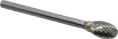 SGS Pro - 1/4" Cut Diam, 1/8" Shank Diam, Oval Head Single Cut Burr - Carbide, Radius End, 3/8" LOC - Exact Tool & Supply