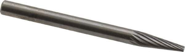 SGS Pro - 1/8" Cut Diam, 1/8" Shank Diam, Cone Head Single Cut Burr - Carbide, Point End, 11/32" LOC, 1-1/2" OAL - Exact Tool & Supply