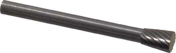 SGS Pro - 3/16" Cut Diam, 1/8" Shank Diam, Inverted Cone Head Single Cut Burr - Carbide, Flat End, 1/4" LOC - Exact Tool & Supply