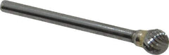 SGS Pro - 1/4" Cut Diam, 1/8" Shank Diam, Ball Head Double Cut Burr - Carbide, Radius End, 7/32" LOC, 2" OAL - Exact Tool & Supply