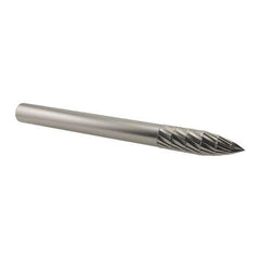 SGS Pro - 1/8" Cut Diam, 1/8" Shank Diam, Tree Head Double Cut Burr - Carbide, Point End, 3/8" LOC, 1-1/2" OAL - Exact Tool & Supply
