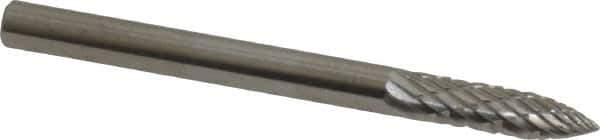 SGS Pro - 1/8" Cut Diam, 1/8" Shank Diam, Tree Head Double Cut Burr - Carbide, Point End, 1/2" LOC, 1-1/2" OAL - Exact Tool & Supply