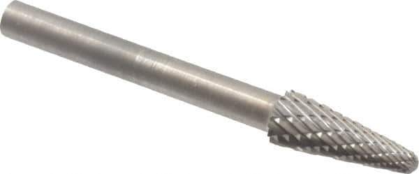 SGS Pro - 3/16" Cut Diam, 1/8" Shank Diam, Taper Head Double Cut Burr - Carbide, Radius End, 1/2" LOC - Exact Tool & Supply