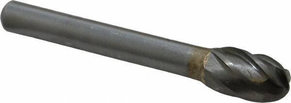 SGS Pro - 3/8" Cut Diam, 1/4" Shank Diam, Oval Head Single Cut Burr - Carbide, Radius End, 5/8" LOC, 2-3/8" OAL - Exact Tool & Supply