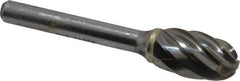 SGS Pro - 1/2" Cut Diam, 1/4" Shank Diam, Oval Head Single Cut Burr - Carbide, Radius End, 7/8" LOC, 2-5/8" OAL - Exact Tool & Supply