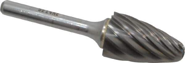 SGS Pro - 3/4" Cut Diam, 1/4" Shank Diam, Tree with Radius Head Single Cut Burr - Carbide, Radius End, 1-1/4" LOC, 3" OAL - Exact Tool & Supply