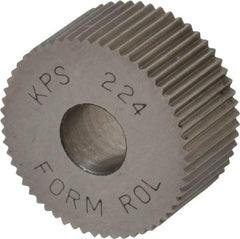 Made in USA - 3/4" Diam, 90° Tooth Angle, 24 TPI, Standard (Shape), Form Type High Speed Steel Straight Knurl Wheel - 3/8" Face Width, 1/4" Hole, Circular Pitch, Series KP - Exact Tool & Supply