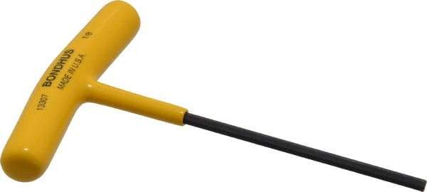 Bondhus - 1/8" Hex, T-Handle Cushion Grip, Hex Key - 4-39/64" OAL, Protanium High Torque Steel, Inch System of Measurement - Exact Tool & Supply
