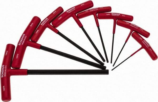 Bondhus - 8 Piece T-Handle Hex Key Set - Hex Range 2 to 10mm, Protanium High Torque Steel - Exact Tool & Supply