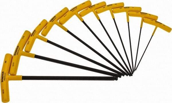 Bondhus - 10 Piece T-Handle Combo Hex Key Set - Hex Range 3/32 to 3/8", Protanium High Torque Steel - Exact Tool & Supply