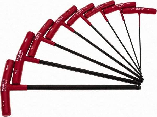 Bondhus - 8 Piece T-Handle Ball End Hex Key Set - Hex Range 2 to 10mm, Protanium High Torque Steel - Exact Tool & Supply