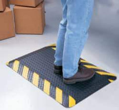 Wearwell - 75' Long x 4' Wide, Dry Environment, Anti-Fatigue Matting - Black with Yellow Chevron Borders, Vinyl with Nitrile Blend Base, Beveled on 4 Sides - Exact Tool & Supply