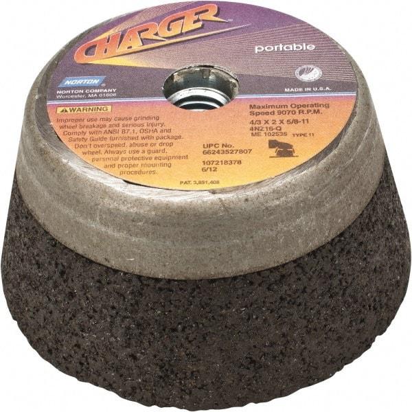 Norton - 4" Diam, 2" Overall Thickness, 16 Grit, Type 11 Tool & Cutter Grinding Wheel - Very Coarse Grade, Zirconia Alumina, Q Hardness, 9,070 RPM - Exact Tool & Supply