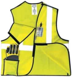 OccuNomix - Size L High Visibility Yellow Solid Breakaway Vest - 40 to 42" Chest, ANSI 107-2015, Hook & Loop Closure, 3 Pockets, Polyester - Exact Tool & Supply