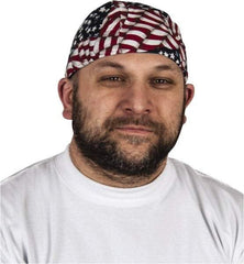 OccuNomix - Size Universal Cooling Tie Hat - Cotton, Tie Closure, Blue, Red & White, Flag Pattern - Exact Tool & Supply