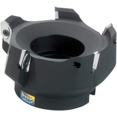Iscar - 3 Inserts, 50mm Cut Diam, 22mm Arbor Diam, 15.8mm Max Depth of Cut, Indexable Square-Shoulder Face Mill - 0/90° Lead Angle, 45mm High, HM90 APCR 1605 Insert Compatibility, Through Coolant, Series Helialu - Exact Tool & Supply