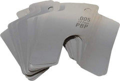 Made in USA - 20 Piece, 2 Inch Long x 2 Inch Wide x 0.005 Inch Thick, Slotted Shim Stock - Stainless Steel, 5/8 Inch Wide Slot - Exact Tool & Supply