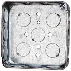 Cooper Crouse-Hinds - 1 Gang, (17) 1/2" Knockouts, Steel Square Outlet Box - 4" Overall Height x 4" Overall Width x 1-1/4" Overall Depth - Exact Tool & Supply
