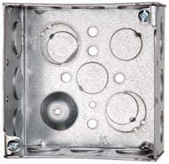 Cooper Crouse-Hinds - 1 Gang, (16) 1/2 & 3/4" Knockouts, Steel Square Outlet Box - 4" Overall Height x 4" Overall Width x 2-1/8" Overall Depth - Exact Tool & Supply