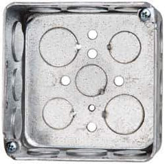 Cooper Crouse-Hinds - 1 Gang, (17) 1/2 & 3/4" Knockouts, Steel Square Outlet Box - 4" Overall Height x 4" Overall Width x 2-1/8" Overall Depth - Exact Tool & Supply
