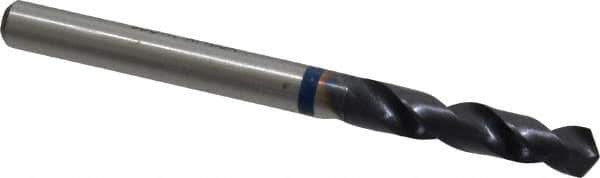 Accupro - #7 120° Spiral Flute Cobalt Screw Machine Drill Bit - TiAlN Finish, Right Hand Cut, 26mm Flute Length, 62mm OAL, Faceted Point, Straight Shank - Exact Tool & Supply