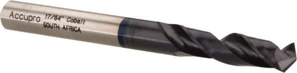 Accupro - 17/64" 120° Spiral Flute Cobalt Screw Machine Drill Bit - TiAlN Finish, Right Hand Cut, 34mm Flute Length, 74mm OAL, Faceted Point, Straight Shank - Exact Tool & Supply