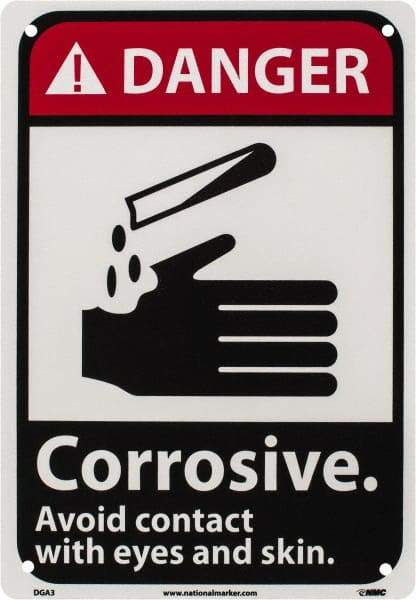 NMC - "Danger - Corrosive - Avoid Contact with Eyes and Skin", 10" Long x 7" Wide, Rigid Plastic Safety Sign - Rectangle, 0.05" Thick, Use for Accident Prevention - Exact Tool & Supply