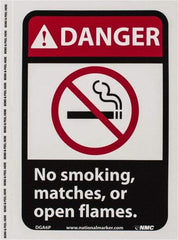 NMC - "Danger - No Smoking, Matches or Open Flames", 10" Long x 7" Wide, Pressure-Sensitive Vinyl Safety Sign - Rectangle, 0.004" Thick, Use for Accident Prevention - Exact Tool & Supply