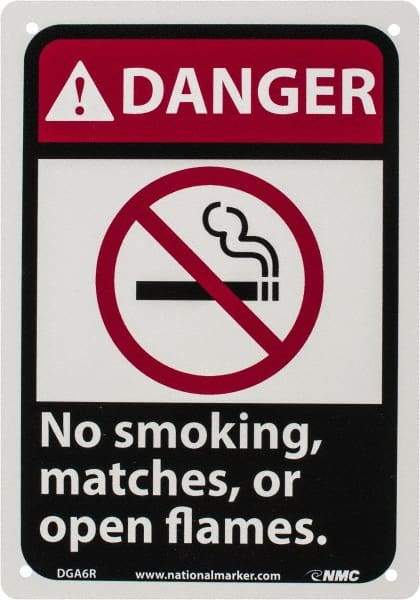 NMC - "Danger - No Smoking, Matches or Open Flames", 10" Long x 7" Wide, Rigid Plastic Safety Sign - Rectangle, 0.05" Thick, Use for Accident Prevention - Exact Tool & Supply