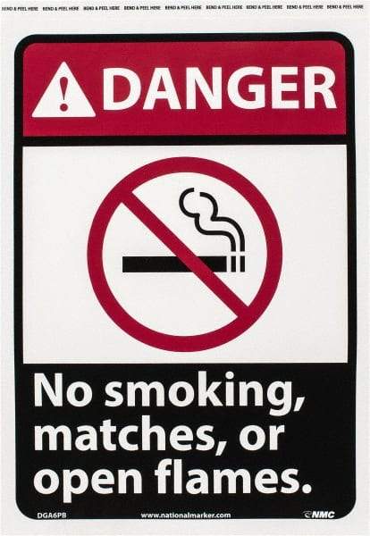 NMC - "Danger - No Smoking, Matches or Open Flames", 14" Long x 10" Wide, Pressure-Sensitive Vinyl Safety Sign - Rectangle, 0.004" Thick, Use for Accident Prevention - Exact Tool & Supply