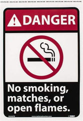 NMC - "Danger - No Smoking, Matches or Open Flames", 14" Long x 10" Wide, Pressure-Sensitive Vinyl Safety Sign - Rectangle, 0.004" Thick, Use for Accident Prevention - Exact Tool & Supply
