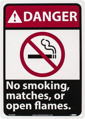 NMC - "Danger - No Smoking, Matches or Open Flames", 14" Long x 10" Wide, Rigid Plastic Safety Sign - Rectangle, 0.05" Thick, Use for Accident Prevention - Exact Tool & Supply