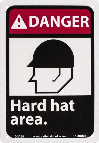 NMC - "Danger - Hard Hat Area", 10" Long x 7" Wide, Rigid Plastic Safety Sign - Rectangle, 0.05" Thick, Use for Accident Prevention - Exact Tool & Supply