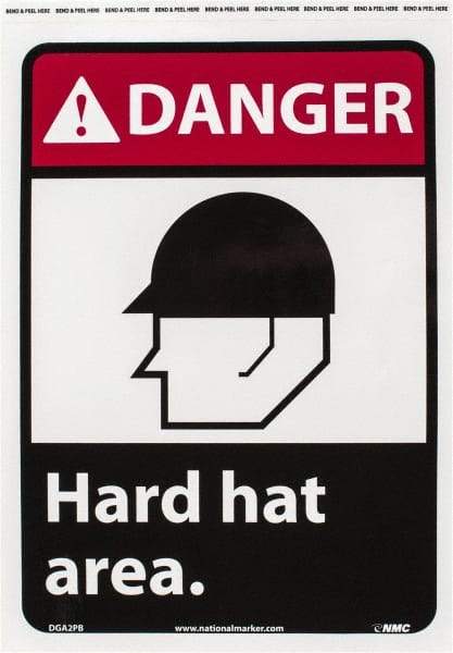 NMC - "Danger - Hard Hat Area", 14" Long x 10" Wide, Pressure-Sensitive Vinyl Safety Sign - Rectangle, 0.004" Thick, Use for Accident Prevention - Exact Tool & Supply