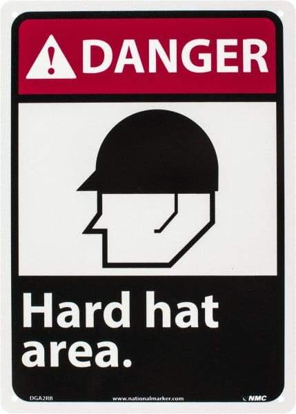 NMC - "Danger - Hard Hat Area", 14" Long x 10" Wide, Rigid Plastic Safety Sign - Rectangle, 0.05" Thick, Use for Accident Prevention - Exact Tool & Supply