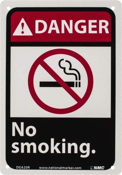 NMC - "Danger - No Smoking", 10" Long x 7" Wide, Rigid Plastic Safety Sign - Rectangle, 0.05" Thick, Use for Accident Prevention - Exact Tool & Supply