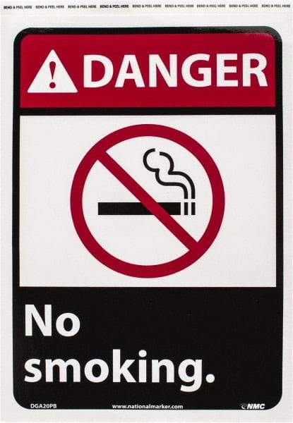 NMC - "Danger - No Smoking", 14" Long x 10" Wide, Pressure-Sensitive Vinyl Safety Sign - Rectangle, 0.004" Thick, Use for Accident Prevention - Exact Tool & Supply