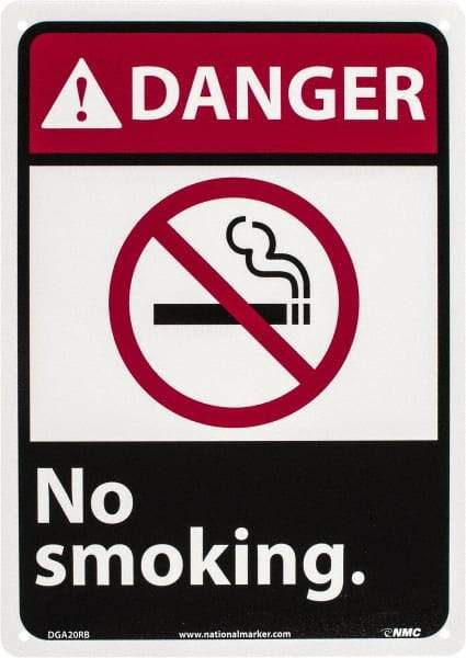 NMC - "Danger - No Smoking", 14" Long x 10" Wide, Rigid Plastic Safety Sign - Rectangle, 0.05" Thick, Use for Accident Prevention - Exact Tool & Supply