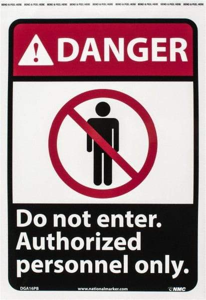 NMC - "Danger - Do Not Enter - Authorized Personnel Only", 14" Long x 10" Wide, Pressure-Sensitive Vinyl Safety Sign - Rectangle, 0.004" Thick, Use for Security & Admittance - Exact Tool & Supply